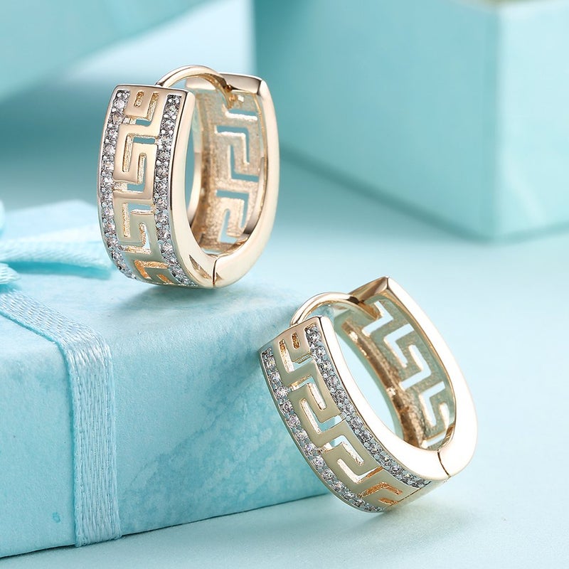 WSKFLY 14K Gold Plated Double Row of Diamonds Huggie Earrings for Women Cubic Zirconia hoop Earrings - Image 5
